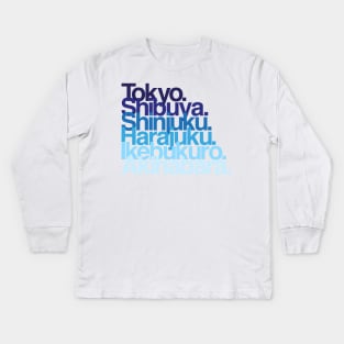 Tokyo Districts (blues) Kids Long Sleeve T-Shirt